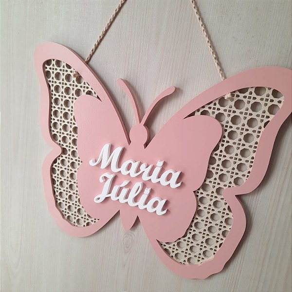 Enfeite de porta maternidade borboleta em palha indiana mdf