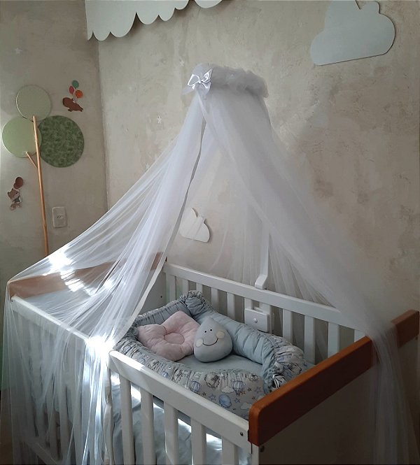 Mosquiteiro Móvel com Suporte em Madeira para Berço de Bebê