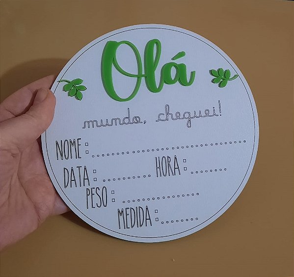 Plaquinha cheguei olá para foto na maternidade