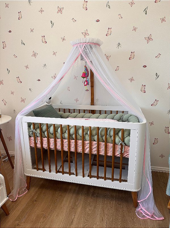 Mosquiteiro com suporte portátil para berço frufru