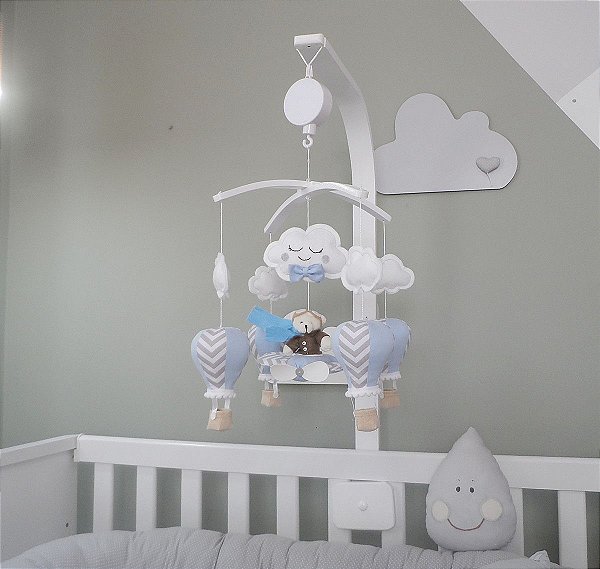 Móbile musical giratório balão,elefante, ursinho,ovelha,nuvens e avião -  <title> Arte Bela Baby-Loja de decoração para bebês </title>