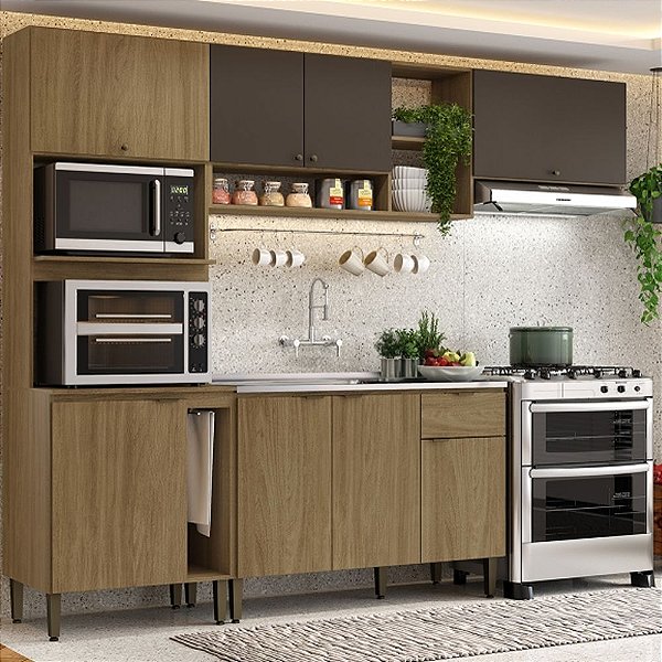 Cozinha Modulada Magnólia Naturale com Cacau 4 Peças