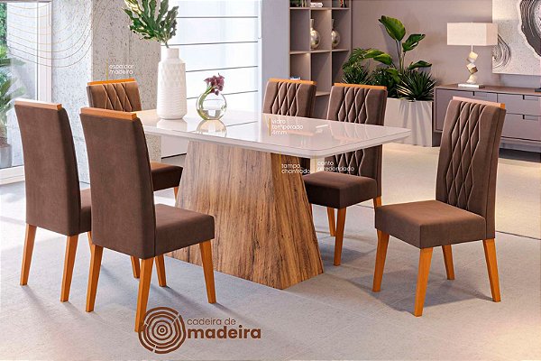 Conjunto de Mesa Selena com 6 Cadeiras Cristal