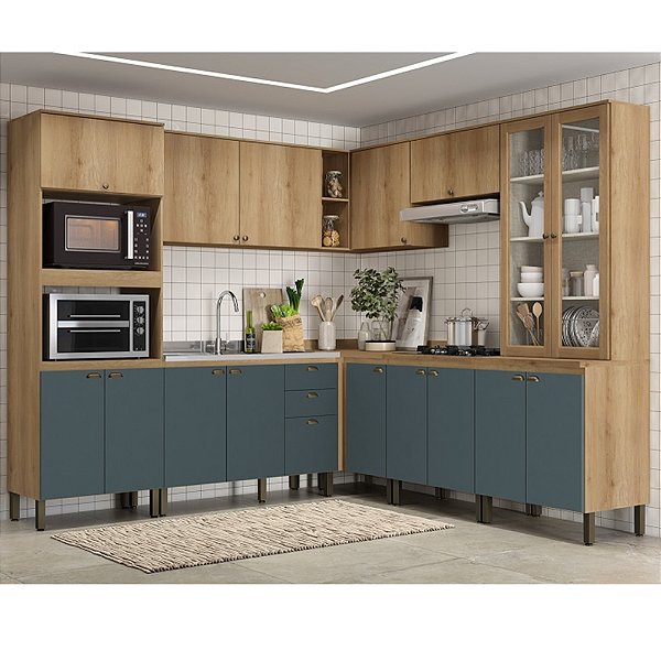 Cozinha Modulada Finesse 8 Peças Capuccino/Azul Petróleo