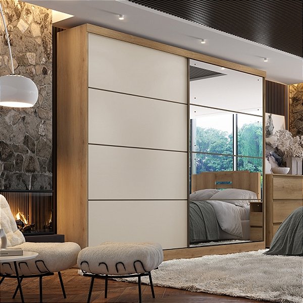 Guarda Roupa Malaga Glass Capuccino com Off White 2 Portas de Correr