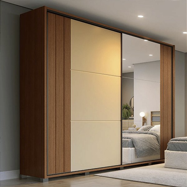 Guarda Roupa Florença 2 Portas de Correr  com Espelho 100% MDF