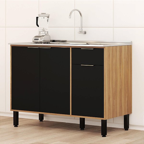 Balcão de Pia Thalita 120cm Nogal/Preto