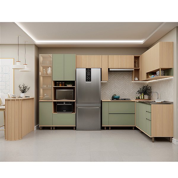 Cozinha Domus 11 Peças Carvalho com Verde 100% MDF