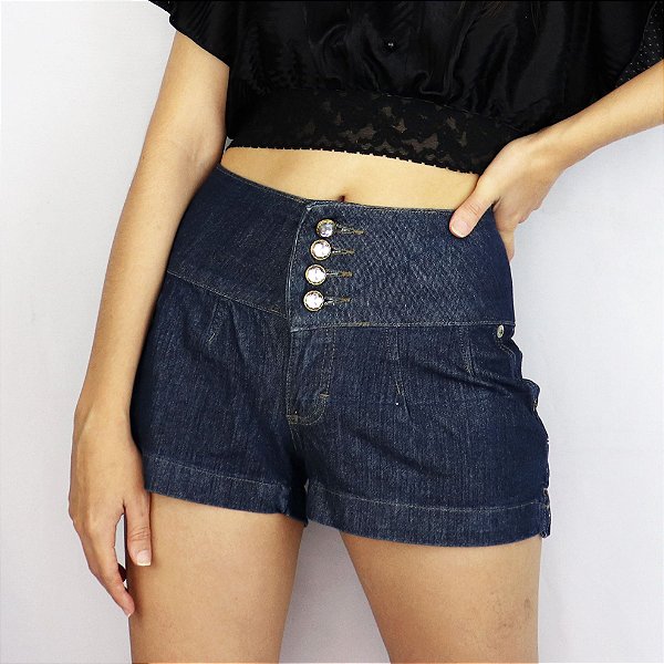 shorts jeans escuro cintura alta