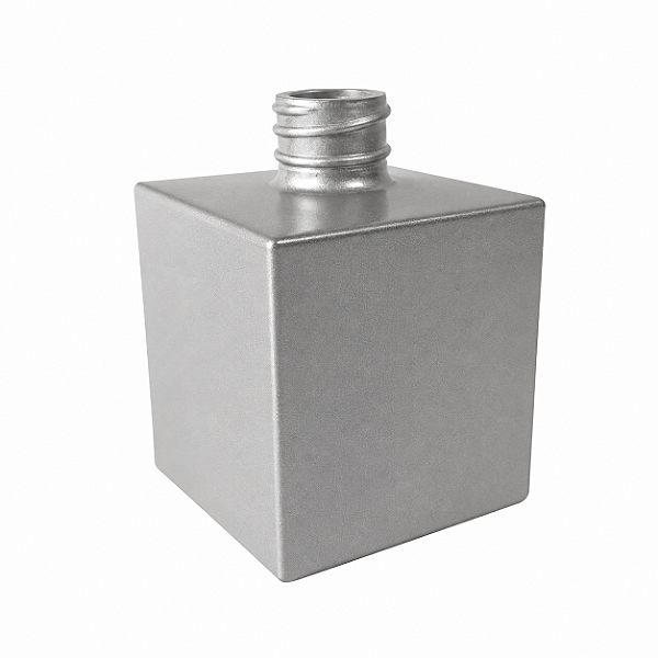 Frasco Em Vidro Cubo Rosca 28/410 Prata Metálico-250ml