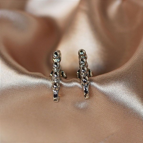 Brinco Ear Hook Com Esferas Ródio Branco