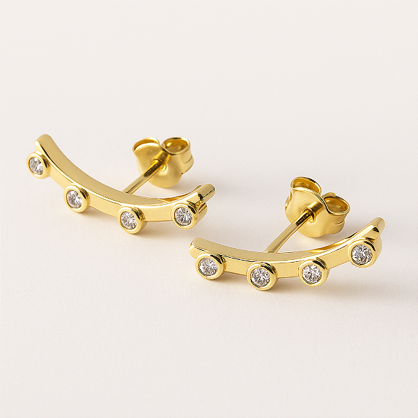 Brinco Ear Hook com Zircônias Banhado A Ouro