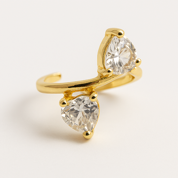 Piercing Fake Dois Corações Cristal Banhado A Ouro