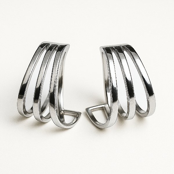 Brinco Ear Hook Liso 4 Fios Banhado A Ródio Branco