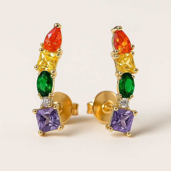 Brinco Ear Cuff Formas Zircônias Color Escura Banhado A Ouro