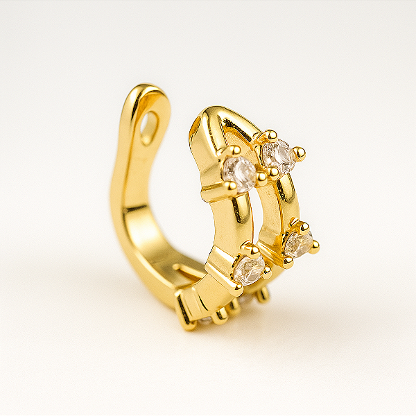 Piercing Fake Dois Filetes com Zircônia Banhado A Ouro