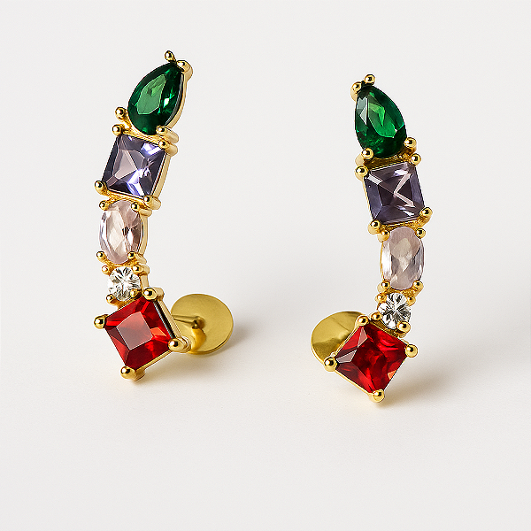 Brinco Ear Cuff Formas Zircônias Color Clara Banhado A Ouro