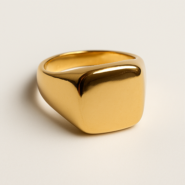 Anel Quadrado Grande Banhado A Ouro