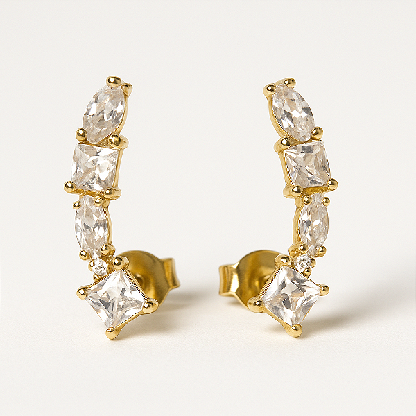 Brinco Ear Cuff Formas Zircônia Banhado A Ouro