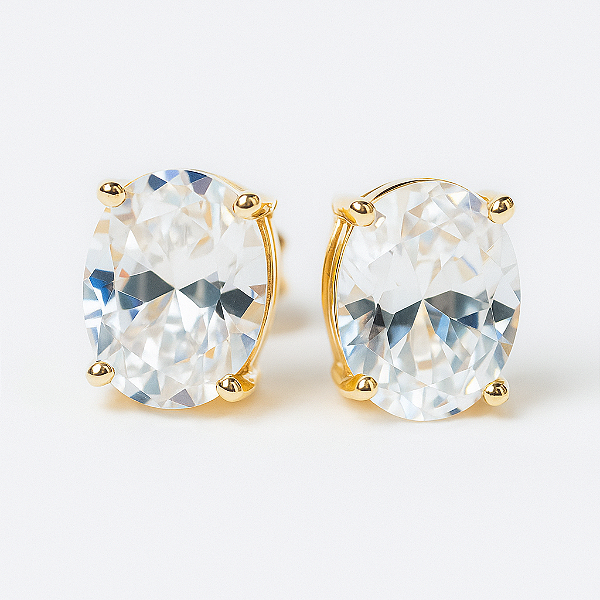 Brinco Zircônia Oval Cristal Banhado A Ouro