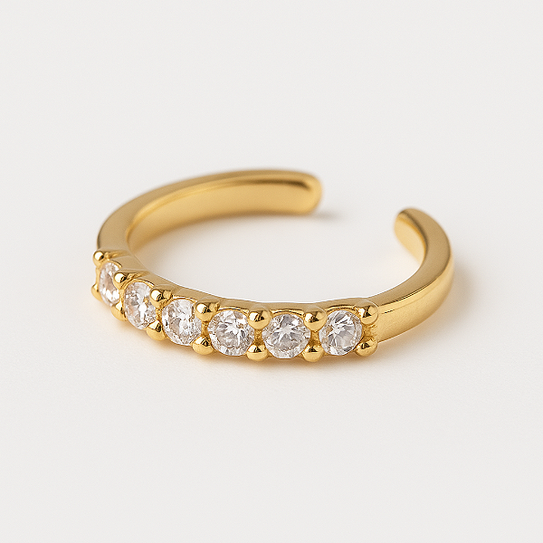 Piercing Fake Delicado Com Microzircônias Cristal Banhado A Ouro
