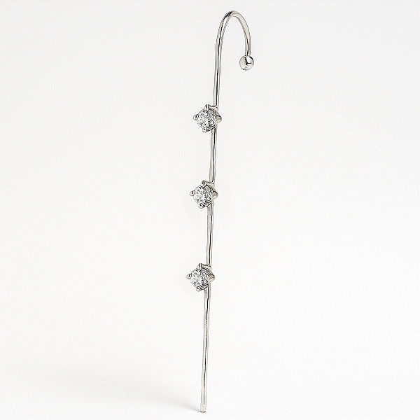 Piercing Transversal com 3 Pontos de Luz Banhado A Ródio Branco