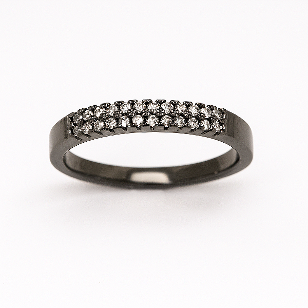 Anel Aparador Luxo Cravejado Banhado A Ródio Negro