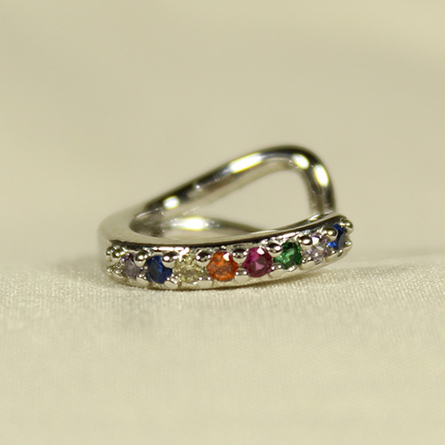 Piercing Fake Minimalista Cravejado Colorido Banhado A Ródio Branco