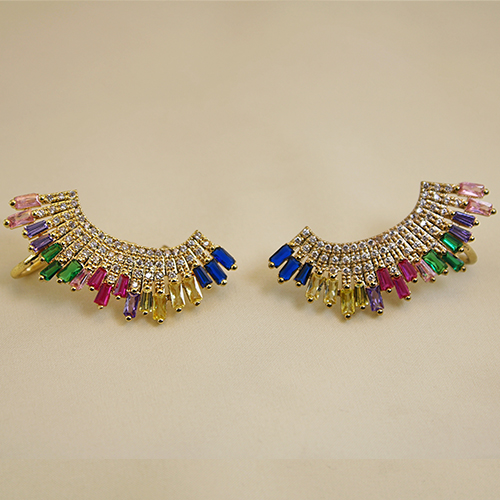 Brinco Ear Cuff de Zircônias Coloridas Banhado A Ouro