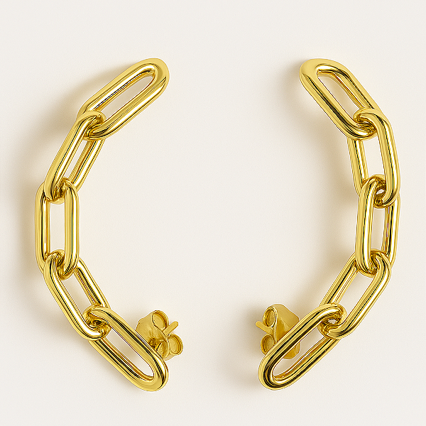 Brinco Ear Cuff Elos Retangulares Banhado A Ouro