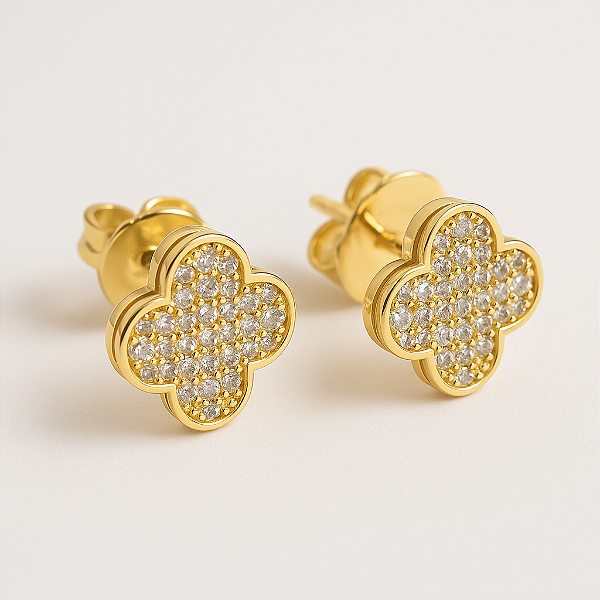 Brinco Flor Cravejado Banhado A Ouro