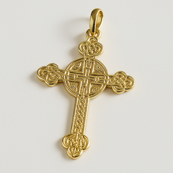 Pingente Cruz Detalhes Banhado A Ouro