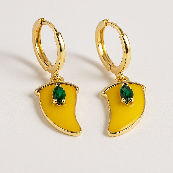 Brinco Dente-de-sabre Amarelo Banhado A Ouro