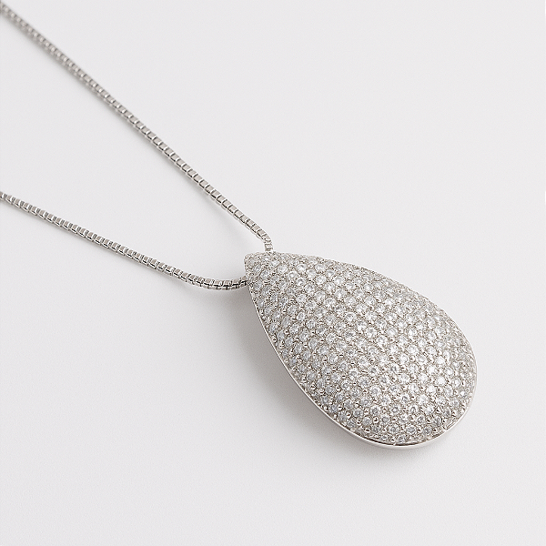 Colar Maxi Gota Cravejada em Microzircônias Banhado A Ródio Branco