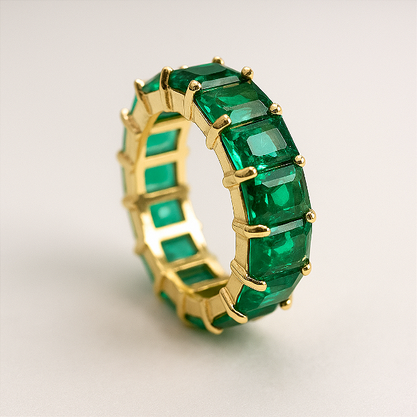 Anel Meia Aliança Jade G Banhado A Ouro