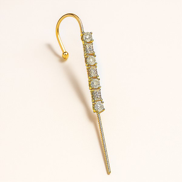 Piercing Transversal Com 7 Zircônias Banhado A Ouro