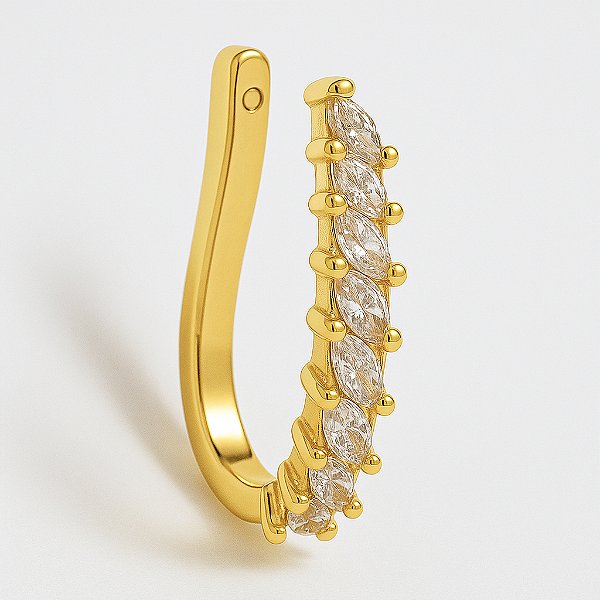 Piercing Fake de Zircônias Navetes Banhado A Ouro