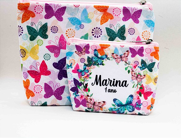 Necessaire Tematica Borboletas - modelo tardicional + Porta Moedas (10 Unds)