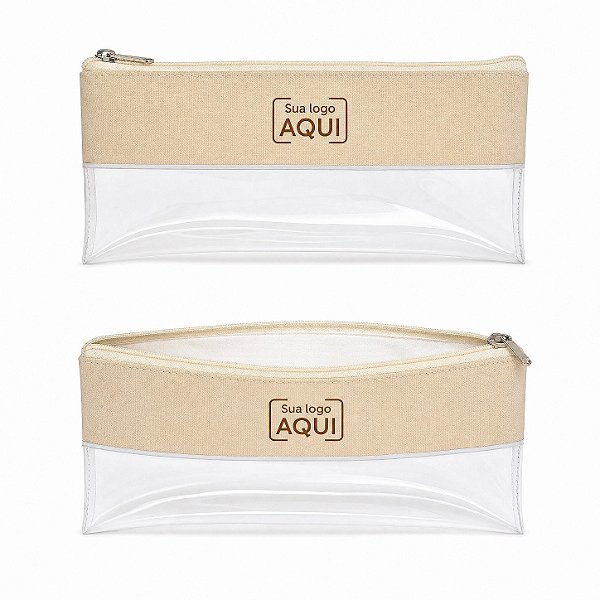 Necessaire Personalizada Nylon e PVC Cristal 22x12cm - Slim