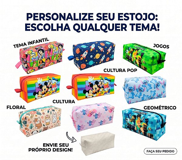 Necessaire Média Personalizada Lembrancinha de Festa (Qualquer Tema) - 10 un