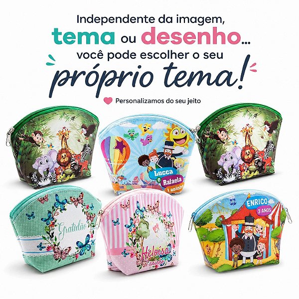 Necessaire Meia Lua Personalizada Qualquer Tema Infantil - Kit 10 Unidades