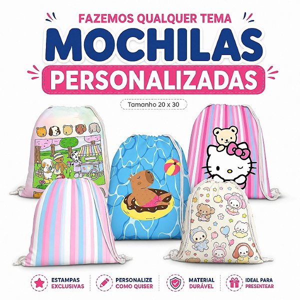 Mochilinha Saco Personalizada Qualquer Tema Infantil 20X30 - Kit 10 Unidades