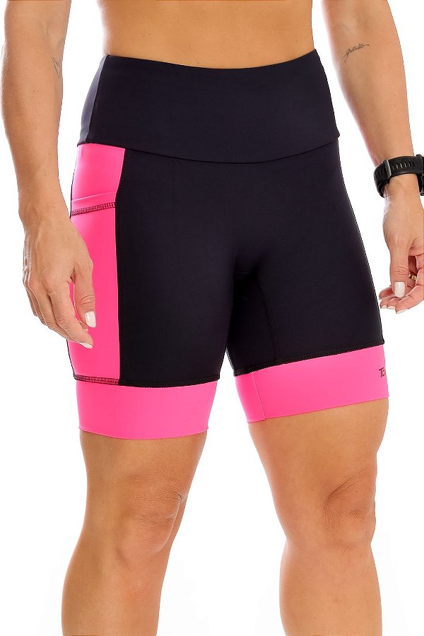 Bermuda Feminina Compress Max PRETO COM ROSA