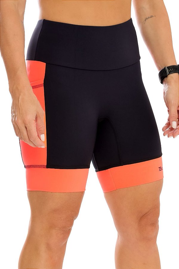 Bermuda Feminina Compress Max PRETO COM LARANJA