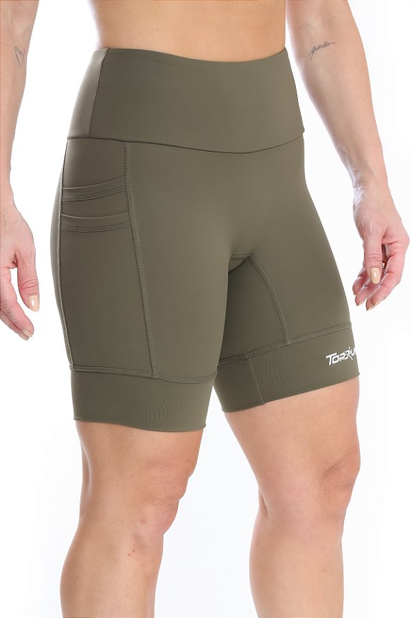 Bermuda Feminina Compress Multi Bolsos Verde Militar