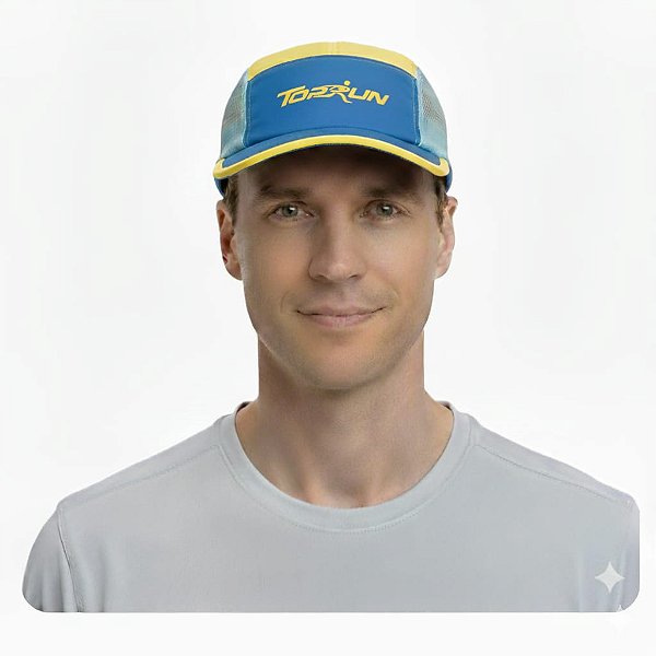 Boné Five Panel - Aba Reta Azul e Amarelo