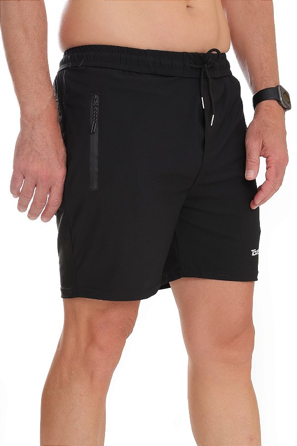 Bermuda Dry Fit Treino Seca Rápido 3 Bolsos Elastáno Preto