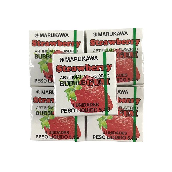 Goma de Mascar do Japão Bubble Gum Sabor Morango 5 unidades Marukawa