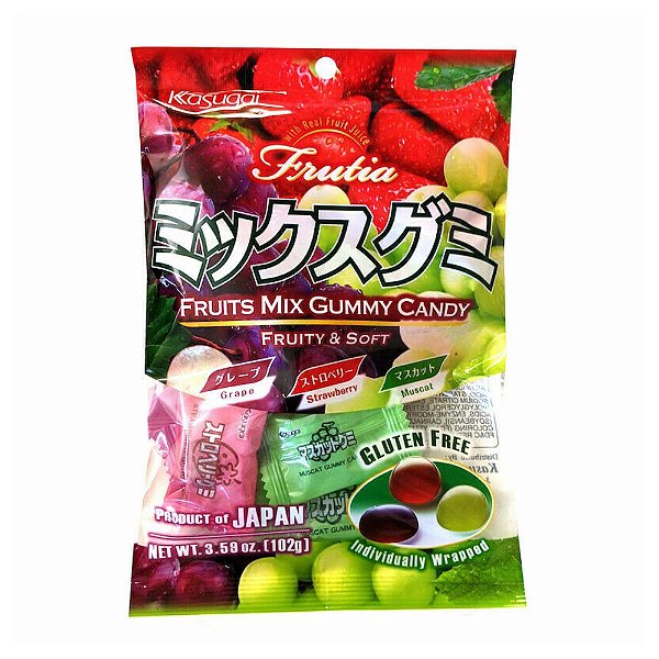 Bala Japonesa Mastigável Fruits Mix Kasugai Gummy Candy