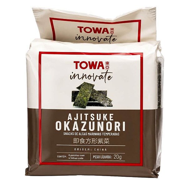 Alga Marinha Temperada Ajitsuke Okazu Nori Towa 20g – 8 Pacotes Individuais e Pronta para Consumo